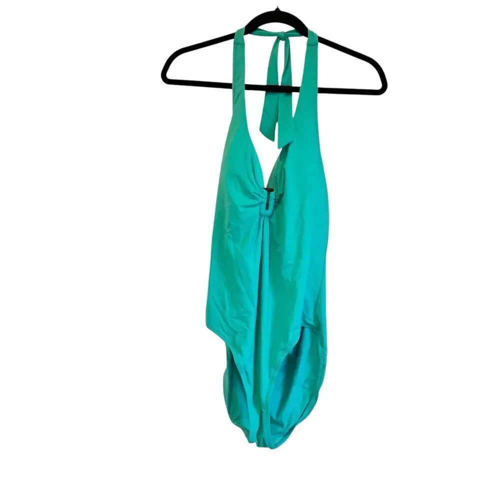Helen Jon Women's Plunge Tortoise One-Piece Swimsuit Seafoam Aqua Size L NWT